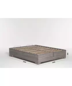 Letto matrimoniale 'bed box' rovere grigio con rete, contenitore e piedini 160x190 cm